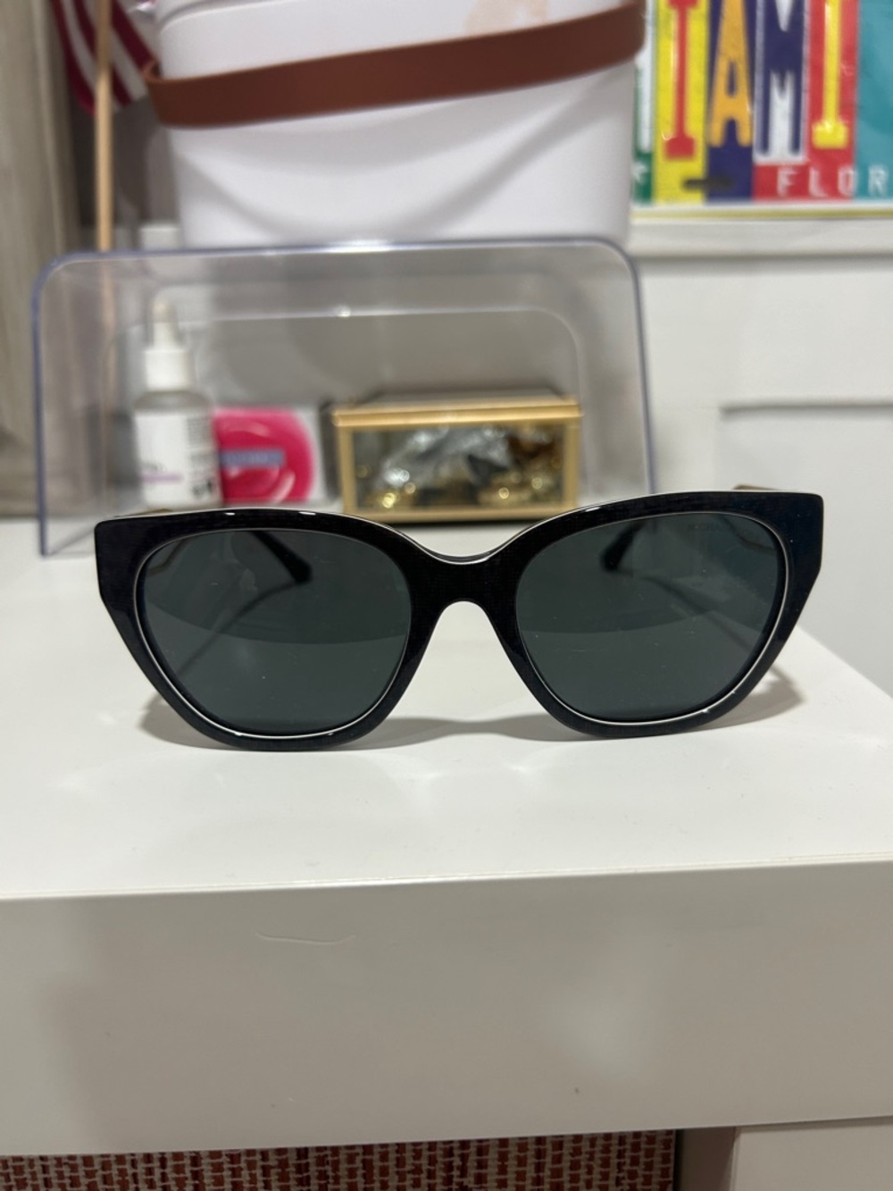 Michael Kors Black Cat-Eye Sunglasses with Dark Lenses